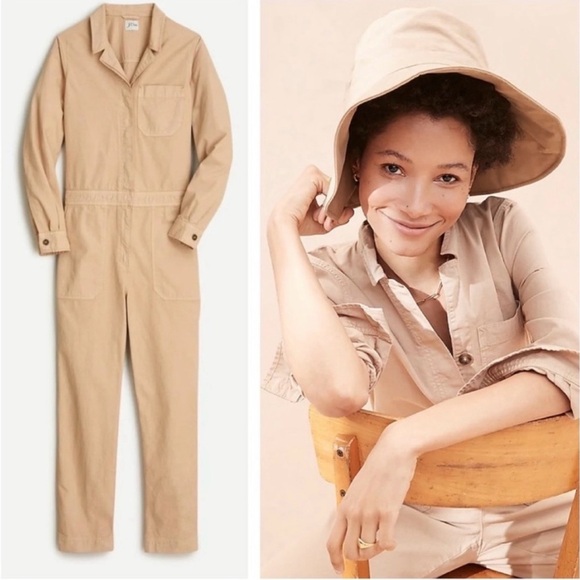 J. Crew Foundry Chino Coveralls Jumpsuit W’s 2 Khaki AW339 Minimalist Utility - Picture 1 of 16
